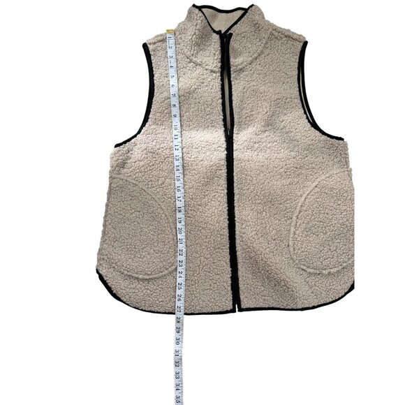Habitat Beige Sherpa Fleece Reversible Allie Vest Zip-Up Pockets Women Size L - Picture 6 of 8